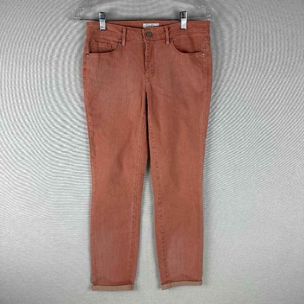 JESSICA SIMPSON WOMEN'S PINK ROLL CROP SKINNY MID RISE CASUAL STRETCH JEANS 4/27